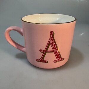 Opalhouse Initial A Pink Gold Rim Stoneware Coffee Tea Mug Cup 12 oz